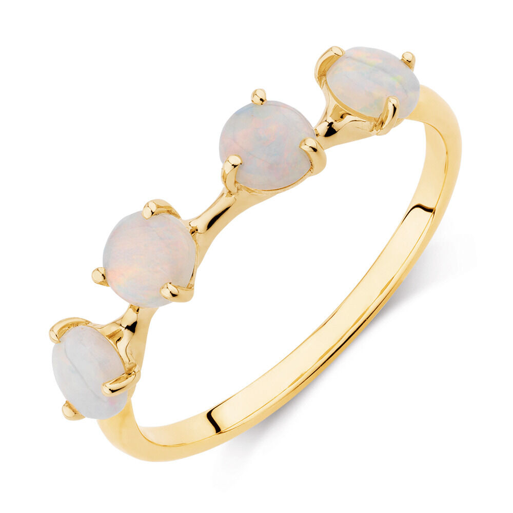 Ring with Natural White Opals in 10ct Yellow Gold
