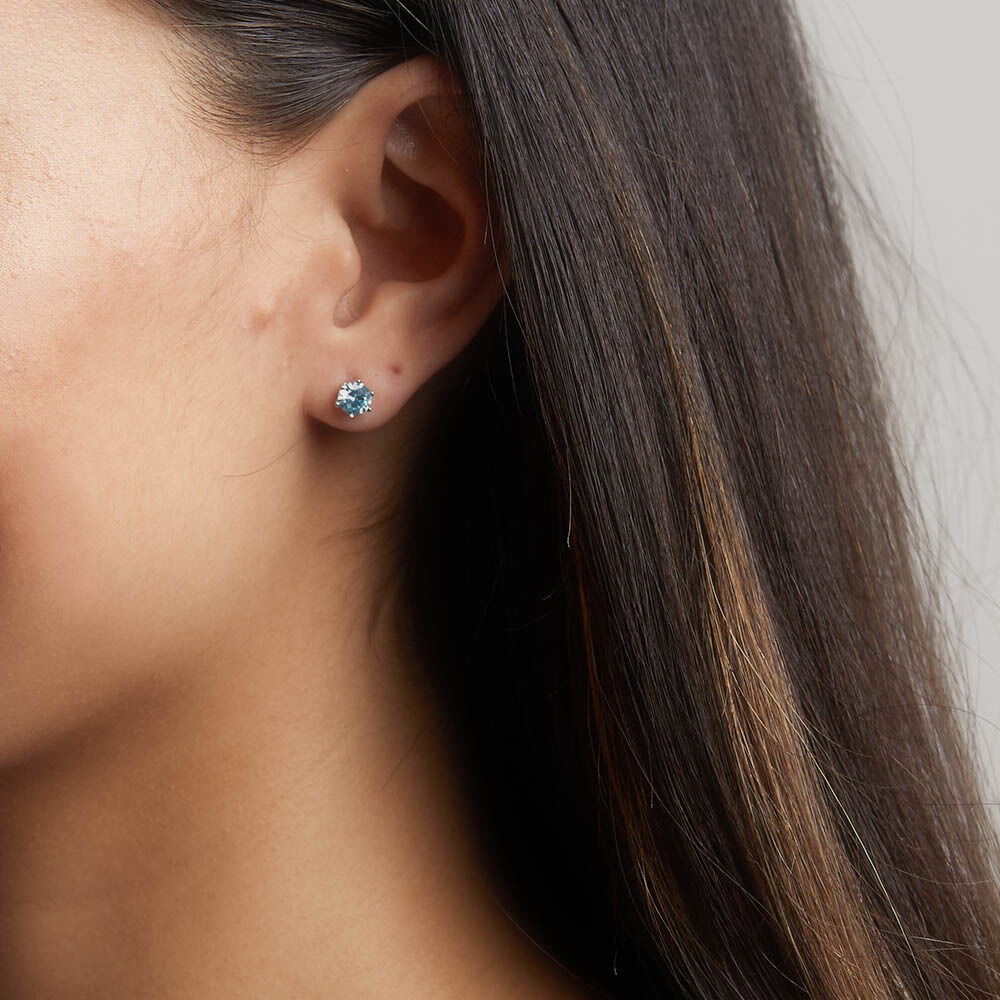 Stud Earrings with Aqua Cubic Zirconia in Sterling Silver