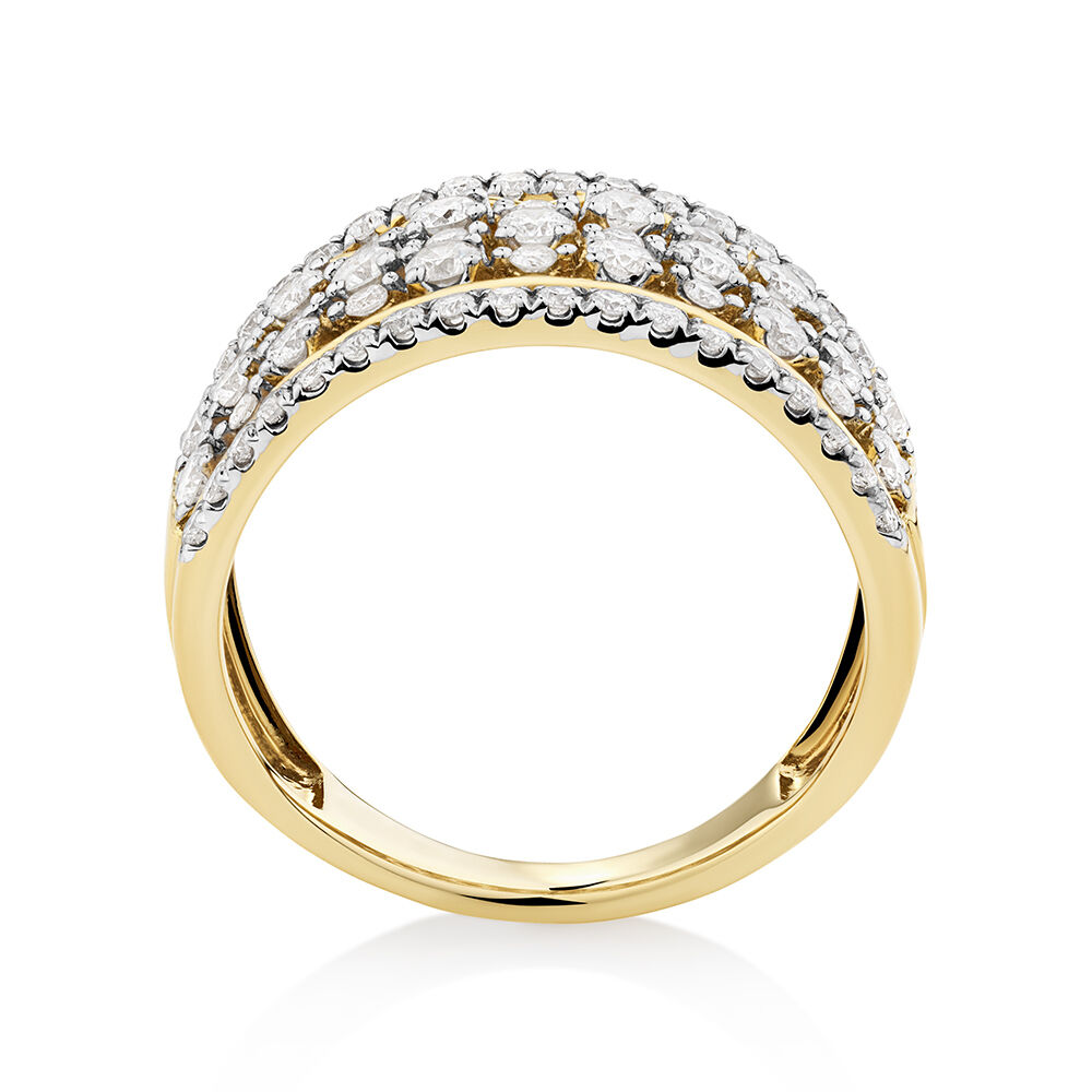 Multi Row Ring with 1 Carat TW of Diamonds in 10ct Yellow Gold