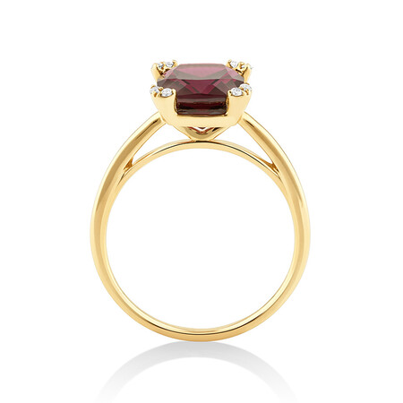 Ring with Rhodolite Garnet & Diamonds In 10ct Yellow Gold Ring with Rhodolite Garnet & Diamonds In 10ct Yellow Gold
