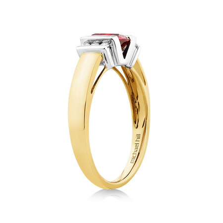 Ring with Laboratory Created Ruby & Natural Diamonds in 10kt Yellow & White Gold Ring with Laboratory Created Ruby & Natural Diamonds in 10kt Yellow & White Gold