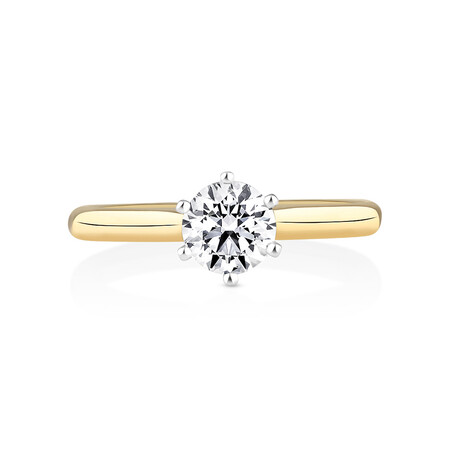 Certified Solitaire Engagement Ring with a 3/4 Carat TW Diamond in 18kt Yellow & White Gold Certified Solitaire Engagement Ring with a 3/4 Carat TW Diamond in 18kt Yellow & White Gold
