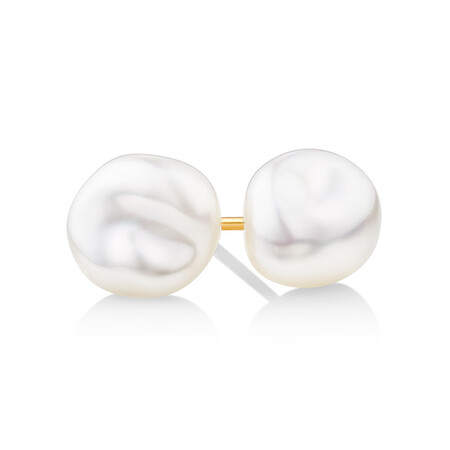 7-8mm Studs with Cultured Freshwater Baroque Pearls in 10kt Yellow Gold