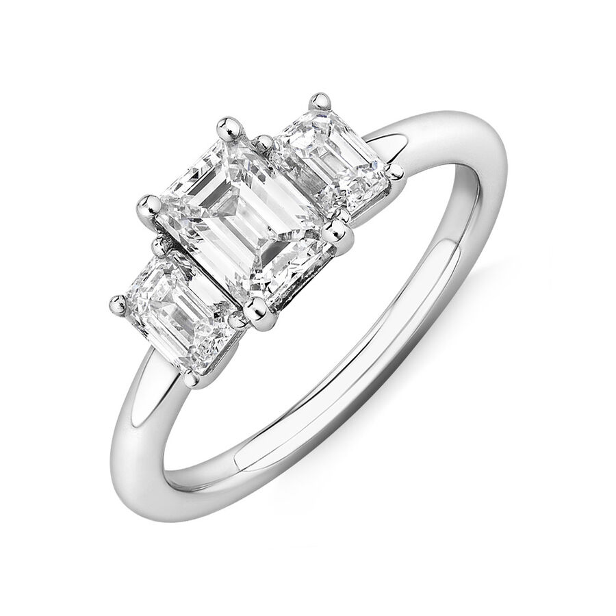 Sir Michael Hill Designer Three Stone Emerald Cut Engagement Ring with