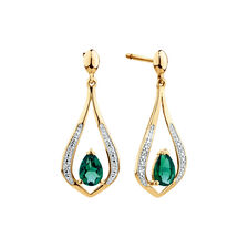 Drop Earrings with Created Emerald & Diamonds in 10kt Yellow Gold
