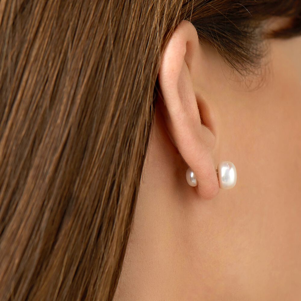 Front & Back Stud Earrings with Cultured Freshwater Pearl in Sterling Silver