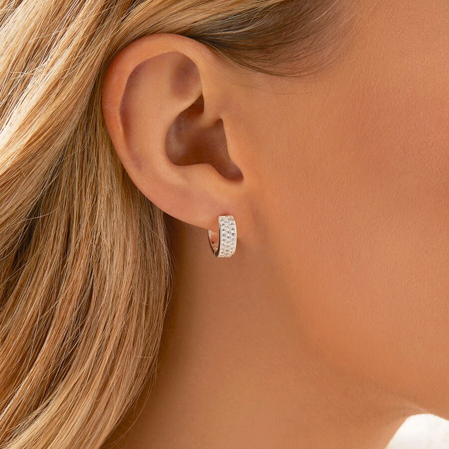 Reversible Huggie Earrings With Cubic Zirconia In Sterling Silver