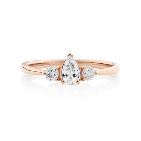Evermore Three Stone Engagement Ring with 0.50 Carat TW of Diamonds in 10ct Rose Gold Evermore Three Stone Engagement Ring with 0.50 Carat TW of Diamonds in 10ct Rose Gold
