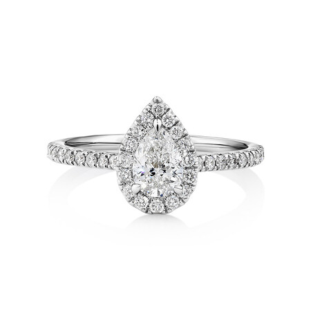 Halo Pear Engagement Ring with 0.92 Carat TW of Diamonds in 14ct White Gold Halo Pear Engagement Ring with 0.92 Carat TW of Diamonds in 14ct White Gold