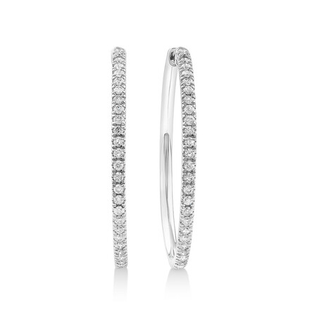 Pave Hoop Earrings with 0.60 Carat TW Diamonds in 10kt White Gold