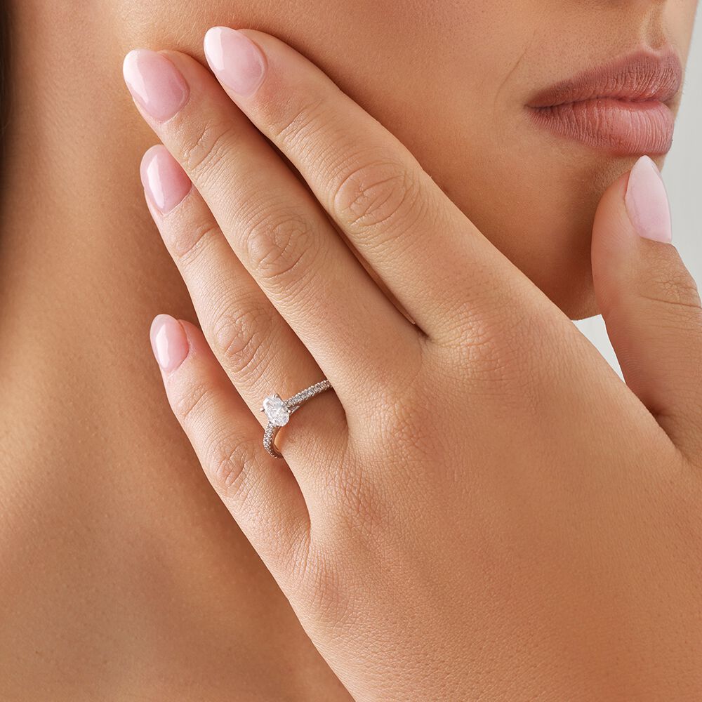 Oval Solitaire Ring with 0.70 Carat TW of Diamonds in 14kt White Gold
