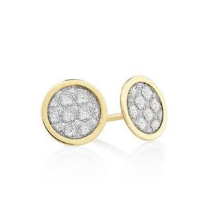 Small Circle Glitter Stud Earrings in 10ct Yellow Gold
