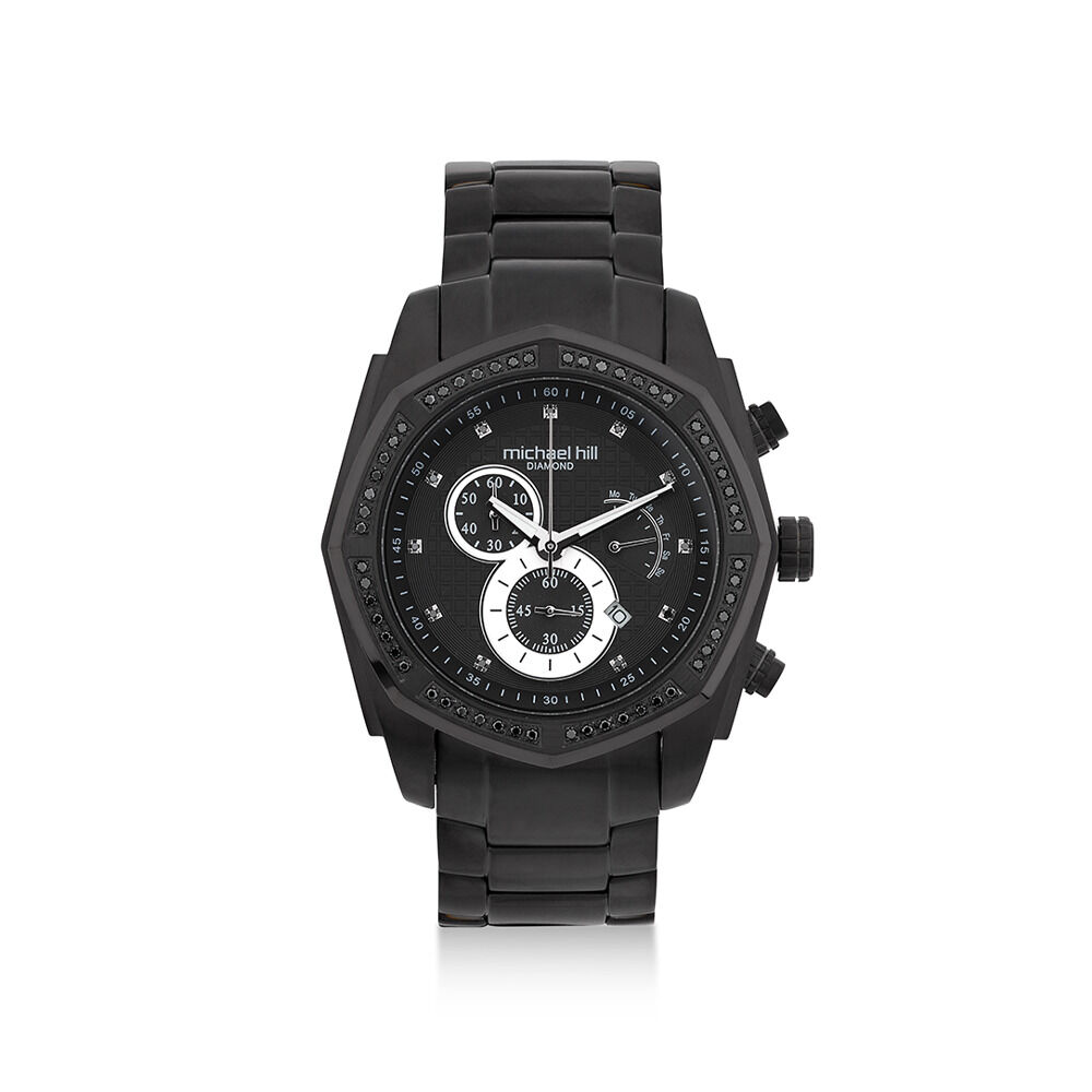 Men's Watch with 1/2 Carat TW of Diamonds in Black Stainless Steel