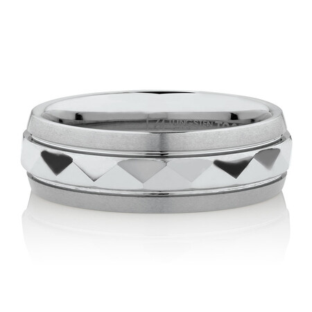 Men's 7mm Patterned Ring in White Tungsten Men's 7mm Patterned Ring in White Tungsten