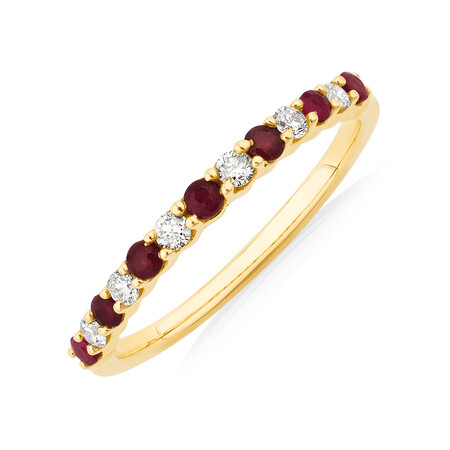 Ring with Natural Ruby & 0.15 Carat TW Of Diamonds In 10ct Yellow Gold Ring with Natural Ruby & 0.15 Carat TW Of Diamonds In 10ct Yellow Gold