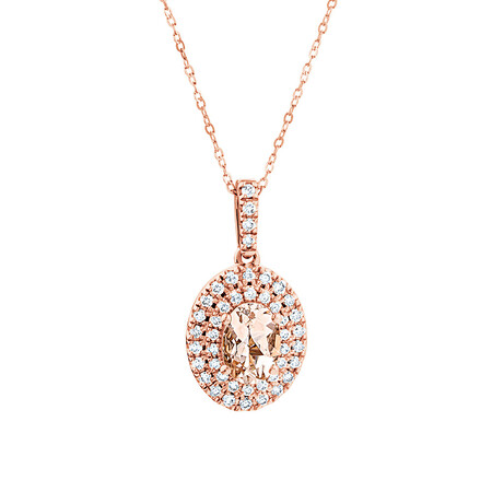 Double Halo Pendant with Morganite & 0.38 Carat TW Of Diamonds in 10kt Rose Gold