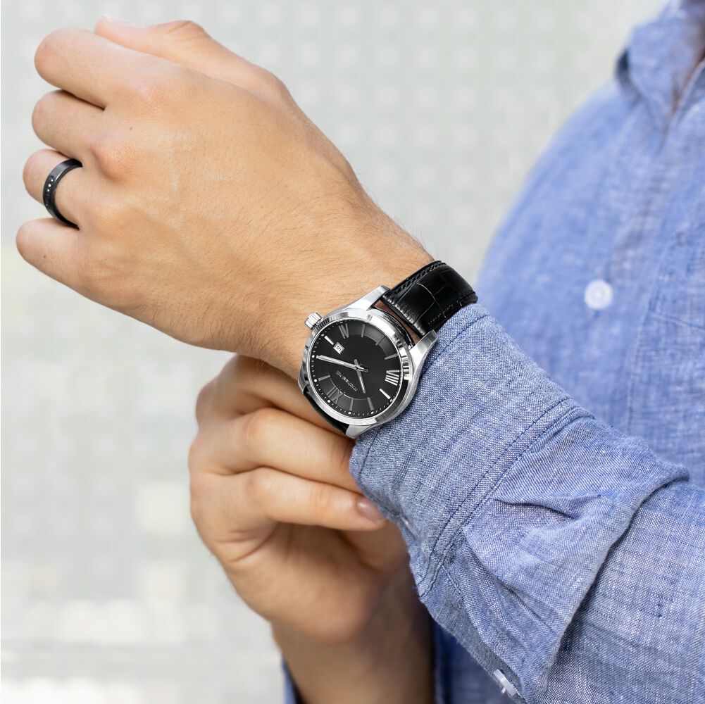 Hald slim sales black leather watch