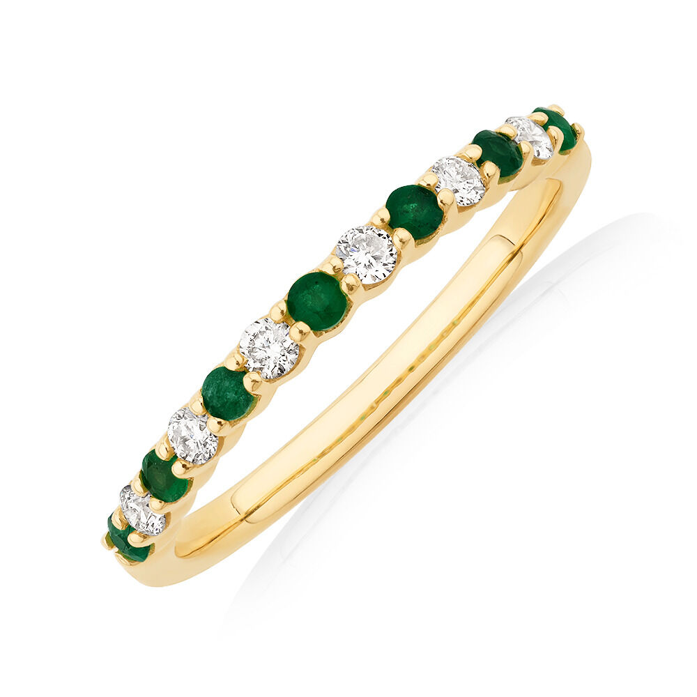 Stacker Ring with Natural Emerald & 0.15 Carat TW of Diamonds in 10ct Yellow Gold