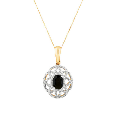 Pendant with Sapphire & 1/2 Carat TW of Diamonds in 10ct Yellow & White Gold Pendant with Sapphire & 1/2 Carat TW of Diamonds in 10ct Yellow & White Gold