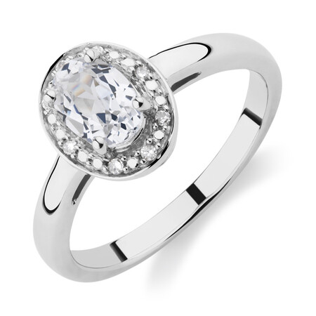 Halo Ring with Created White Sapphire & Diamonds in Sterling Silver Halo Ring with Created White Sapphire & Diamonds in Sterling Silver