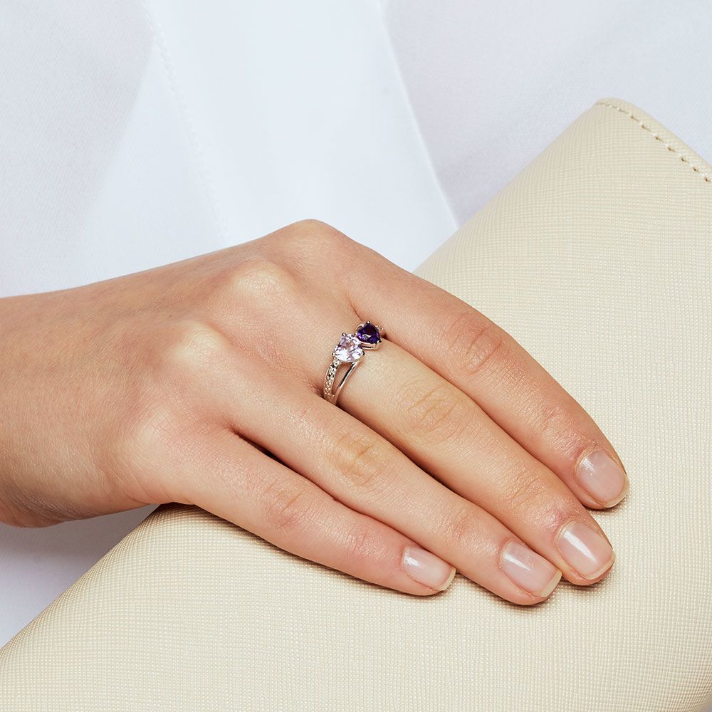 Ring with Amethyst & Diamonds in Sterling Silver
