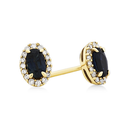Halo Stud Earrings with Sapphire & 0.12 Carat TW of Diamonds in 10kt Yellow Gold Halo Stud Earrings with Sapphire & 0.12 Carat TW of Diamonds in 10kt Yellow Gold