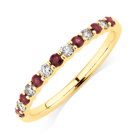 Ring with Ruby & 0.15 Carat TW Of Diamonds In 10kt Yellow Gold