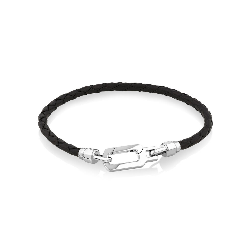 Men s Braided Leather Bracelet with Sterling Silver