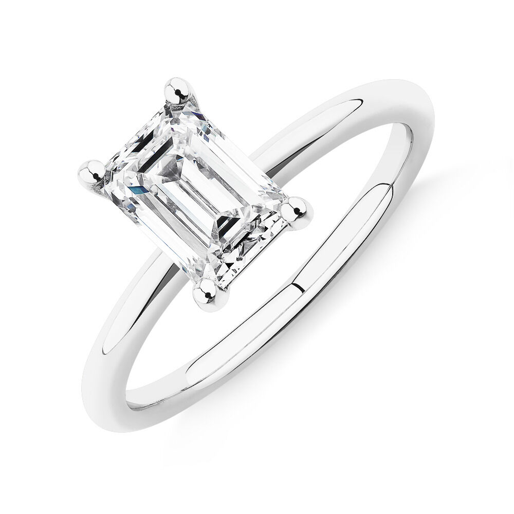 1.25 Carat Emerald Cut Laboratory Grown Diamond Ring In 14kt White