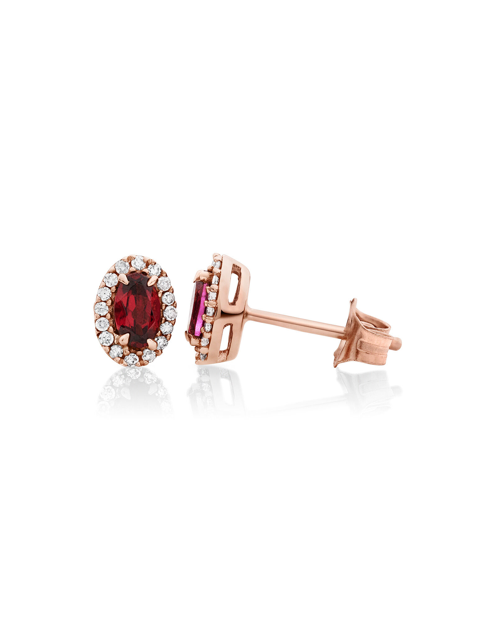 Halo Stud Earrings with Rhodolite Garnet 0.12 Carat TW of