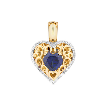 Heart Enhancer with Created Sapphire & Diamonds in 10kt Yellow Gold