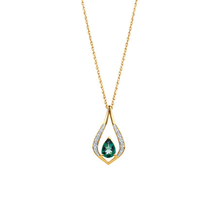 Created Emerald & Diamond Pendant in 10kt Yellow Gold