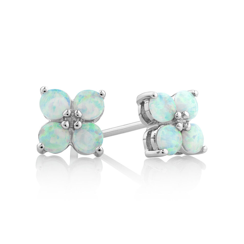 Created Opal Floral Studs in Sterling Silver