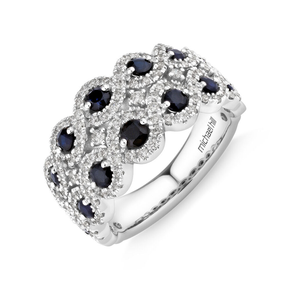 Ring with Sapphire & 0.80 Carat TW of Diamonds in 14ct White Gold