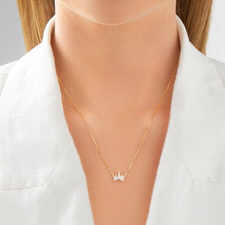 Crown Necklace with Diamonds in 10ct Yellow Gold Crown Necklace with Diamonds in 10ct Yellow Gold