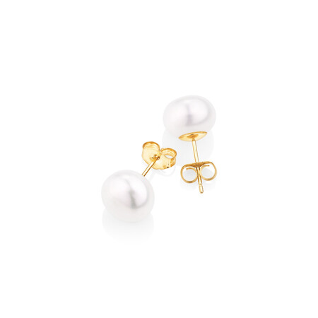 Stud Earrings with 9mm Button Cultured Freshwater Pearls in 10kt Yellow Gold Stud Earrings with 9mm Button Cultured Freshwater Pearls in 10kt Yellow Gold