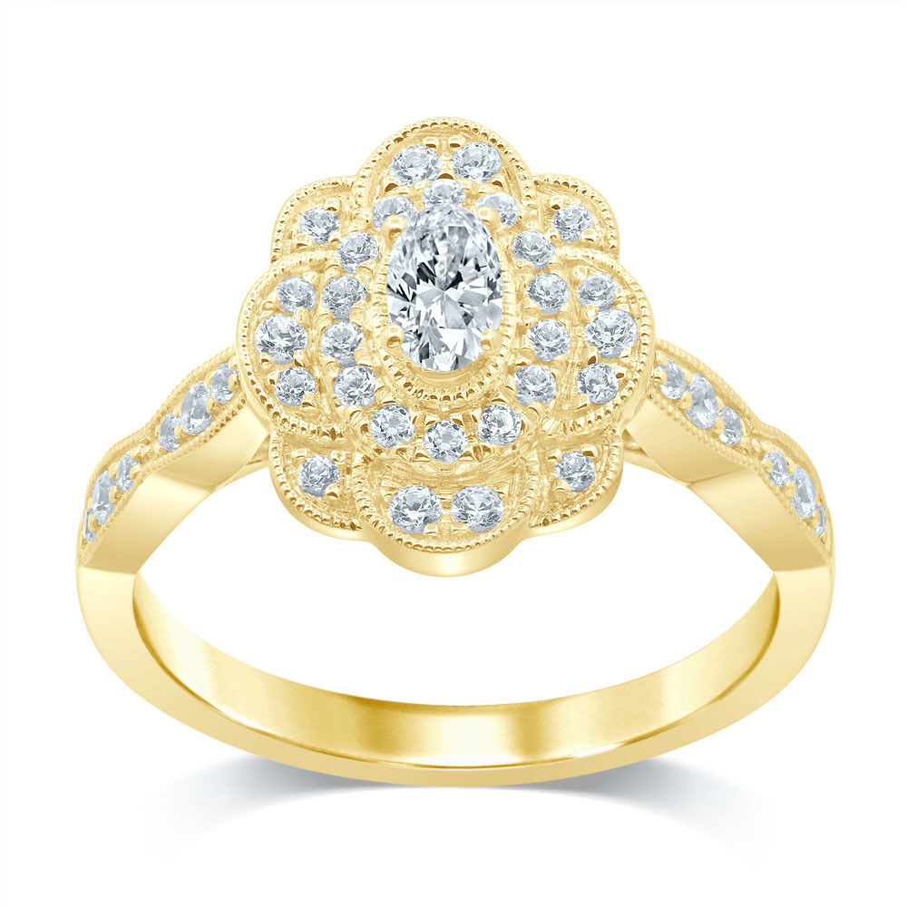 Flower Ring with 1/2 Carat TW of Diamonds in 14ct Yellow Gold