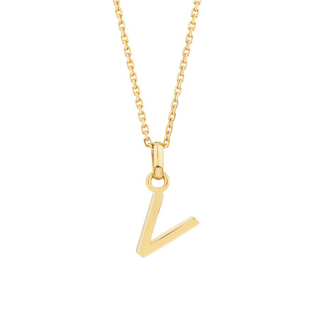 "V" Initial Pendant with Chain in 10kt Yellow Gold