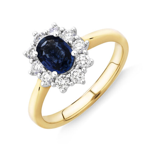 Ring with Natural Sapphire & 1/2 Carat TW of Diamonds in 14kt Yellow & White Gold