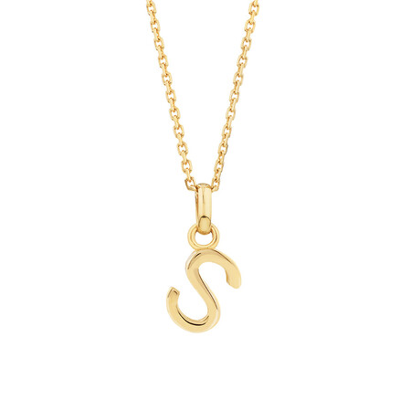 "S" Initial Pendant with Chain in 10kt Yellow Gold