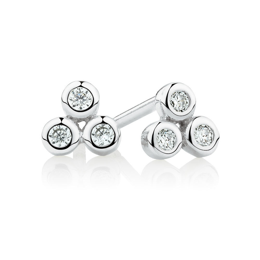 Stud Earrings with Cubic Zirconia in Sterling Silver