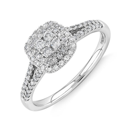 0.30 Carat TW Cushion Cluster Halo Diamond Ring in 10kt White Gold