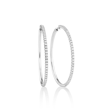 Pave Hoop Earrings with 1.00 Carat TW Diamonds in 10kt White Gold