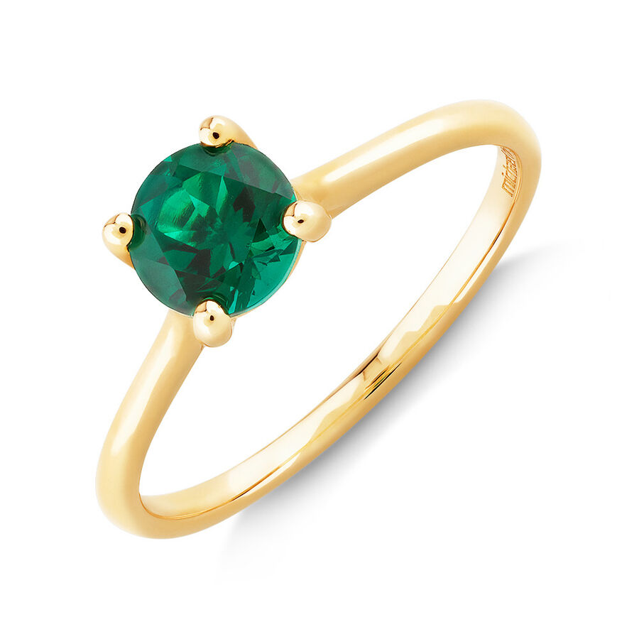 Ring with Created Emerald in 10ct Yellow Gold