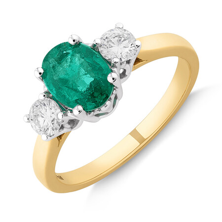 Ring with Emerald & 0.40 Carat TW of Diamonds in 18kt Yellow & White Gold