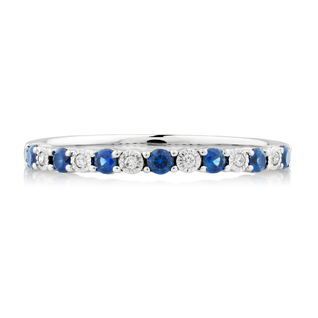 Created Sapphire Stacker Ring With Diamonds In Sterling Silver Created Sapphire Stacker Ring With Diamonds In Sterling Silver