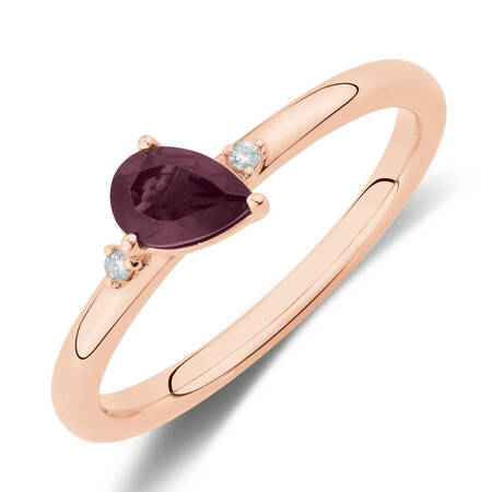 Stacker Ring with Diamonds & Rhodolite Garnet in 10kt Rose Gold