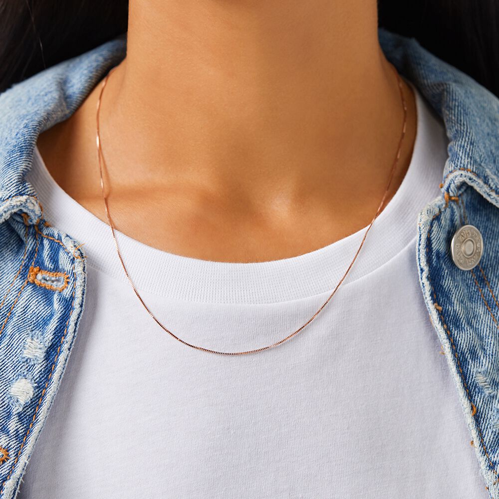 1mm Width Box Chain in 10kt Rose Gold