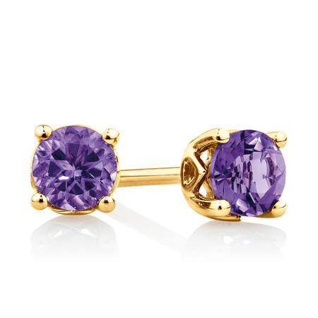 Stud Earrings with Amethyst in 10kt Yellow Gold