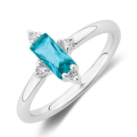Stacker Ring with Diamonds & Blue Topaz in Sterling Silver Stacker Ring with Diamonds & Blue Topaz in Sterling Silver